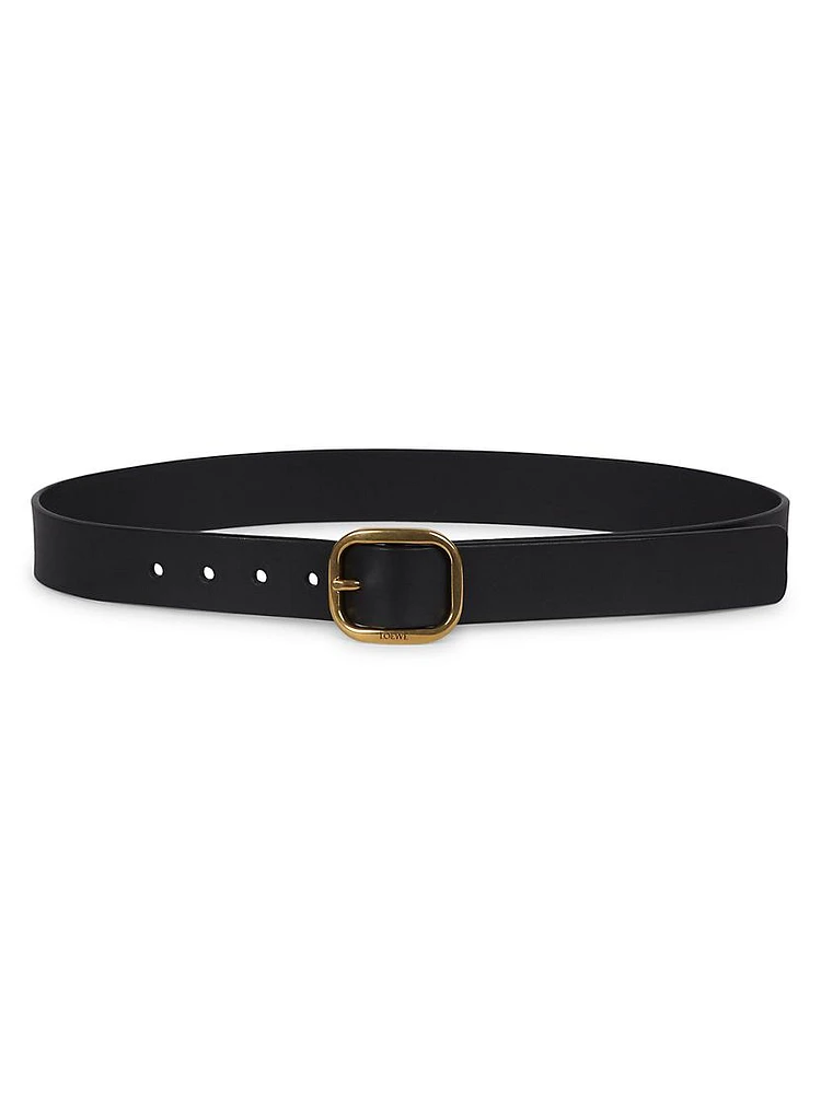 Rounded Square Buckle Leather Belt