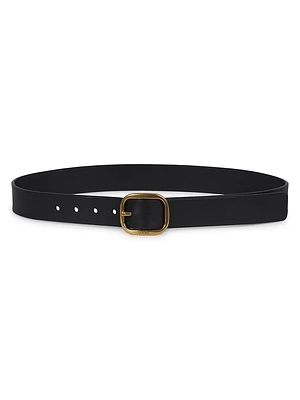 Rounded Square Buckle Leather Belt