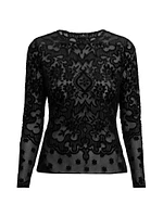 Floral Velvet Mesh Long-Sleeve Top