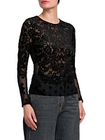 Floral Velvet Mesh Long-Sleeve Top