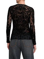 Floral Velvet Mesh Long-Sleeve Top