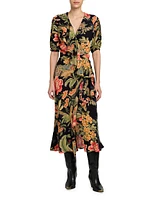 Floral Ruffled Wrap Midi-Dress