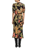 Floral Ruffled Wrap Midi-Dress