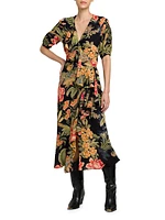 Floral Ruffled Wrap Midi-Dress