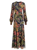 Floral Silk Blouson-Sleeve Maxi Dress