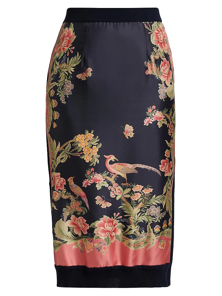 Garden Silk Combo Pencil Skirt