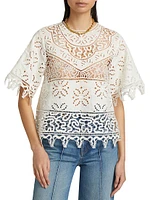 Aria Patchwork Linen & Eyelet Lace Blouse