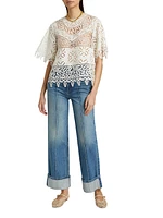 Aria Patchwork Linen & Eyelet Lace Blouse