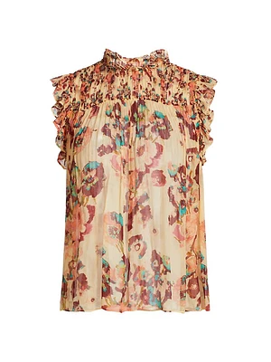 Georgina Watercolor Floral Silk Top