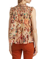 Georgina Watercolor Floral Silk Top