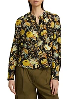 Veron Floral Printed Crepe De Chine Blouse