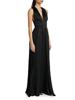 Veda Satin Plissé Gown