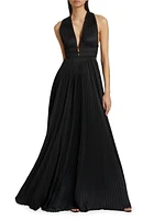 Veda Satin Plissé Gown