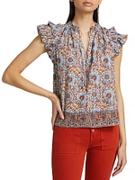 Fleur Floral Shadow-Stripe Top