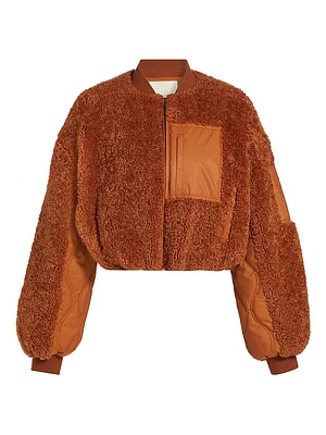 Arlyn Teddy Fleece & Quilted Satin Cropped Jacket