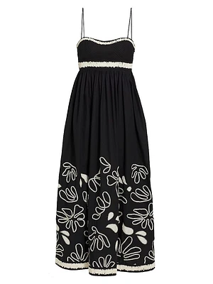 Hollis Bloom Ribbon-Embroidered Cotton Midi-Dress