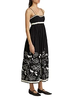 Hollis Bloom Ribbon-Embroidered Cotton Midi-Dress