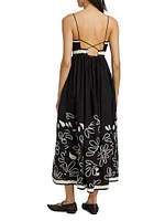 Hollis Bloom Ribbon-Embroidered Cotton Midi-Dress