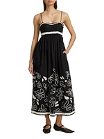 Hollis Bloom Ribbon-Embroidered Cotton Midi-Dress