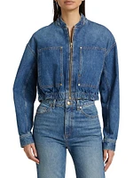 The Alessa Cropped Denim Bomber Jacket