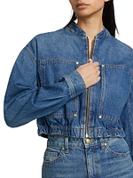 The Alessa Cropped Denim Bomber Jacket