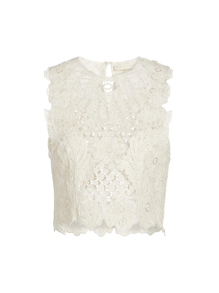 Jael Floral Lace Cotton & Silk-Blend Crop Top