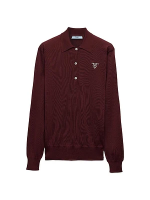 Long-Sleeved Silk Polo Shirt