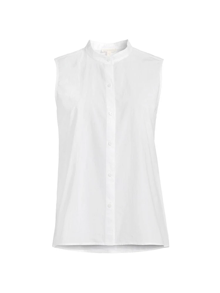 Cotton Band-Collar Sleeveless Top