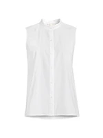 Cotton Band-Collar Sleeveless Top