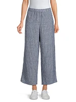 Striped Linen Elasticized Wide-Leg Pants