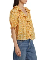 Henri Clementine Ruffle-Trimmed Cotton Top