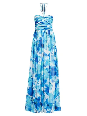 Emilia Floral Chiffon Halterneck Gown