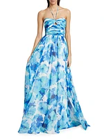 Emilia Floral Chiffon Halterneck Gown