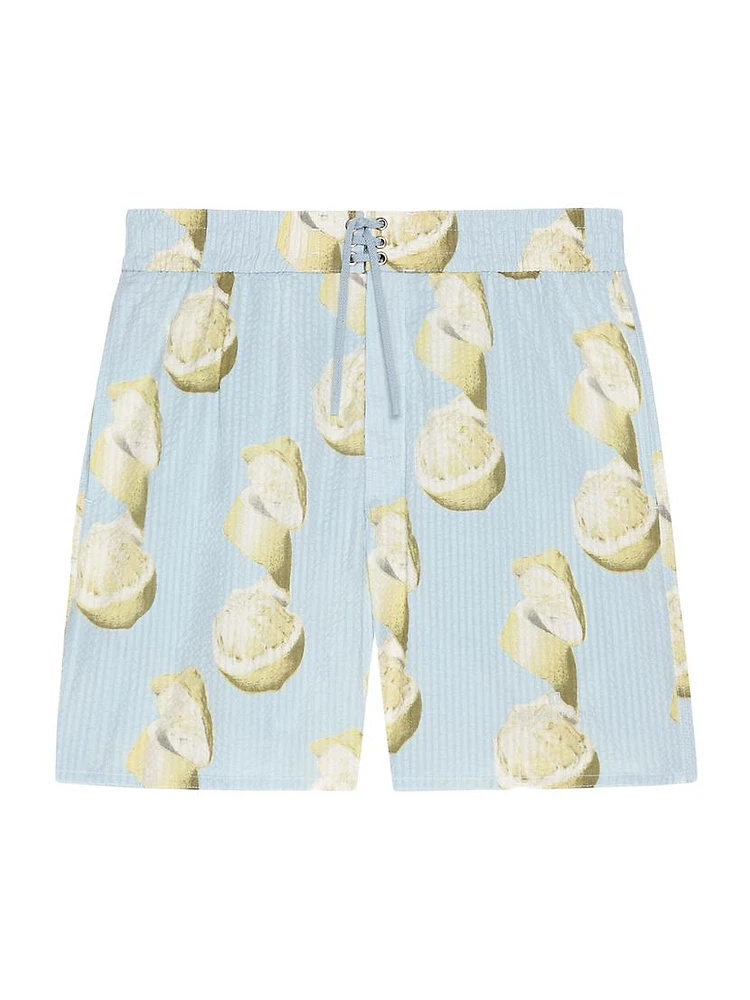 Plage Printed Swim Shorts Cotton Seersucker