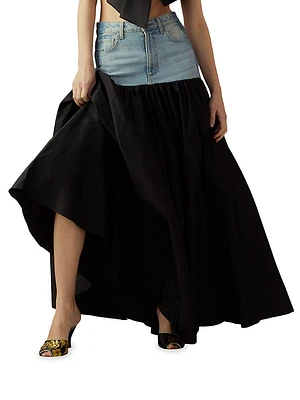 Silk Taffeta & Denim Skirt