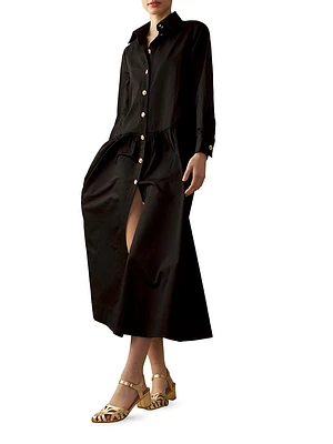 Cotton Button-Front Shirt Dress