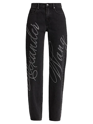 EZ Mid-Rise Relaxed Hotfix Cursive Logo Jeans