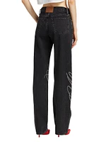 EZ Mid-Rise Relaxed Hotfix Cursive Logo Jeans