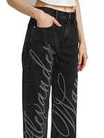 EZ Mid-Rise Relaxed Hotfix Cursive Logo Jeans