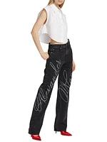 EZ Mid-Rise Relaxed Hotfix Cursive Logo Jeans