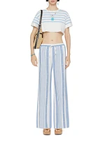 Plage Pants Cotton and Linen with 4G Stripes