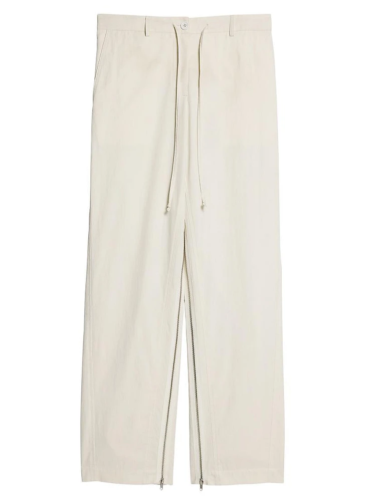 Cotton-Blend Wide-Leg Zip Pants