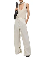 Cotton-Blend Wide-Leg Zip Pants