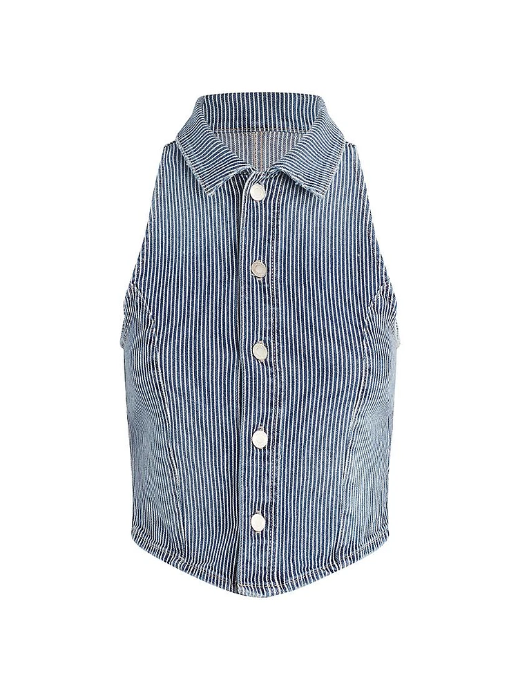 Pin-Stripe Denim Halterneck Vest