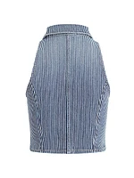 Pin-Stripe Denim Halterneck Vest