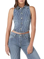 Pin-Stripe Denim Halterneck Vest