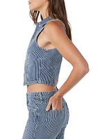 Pin-Stripe Denim Halterneck Vest