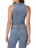 Pin-Stripe Denim Halterneck Vest