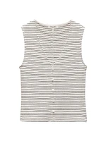 Striped Buttoned Knit Tank