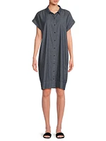 Cotton Cap-Sleeve Mini Shirtdress